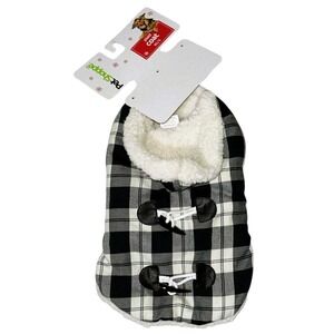 NEW* Pet Shoppe Plaid Dog Hoodie Black/White Checked Coat Sz M/L • 20-35lbs